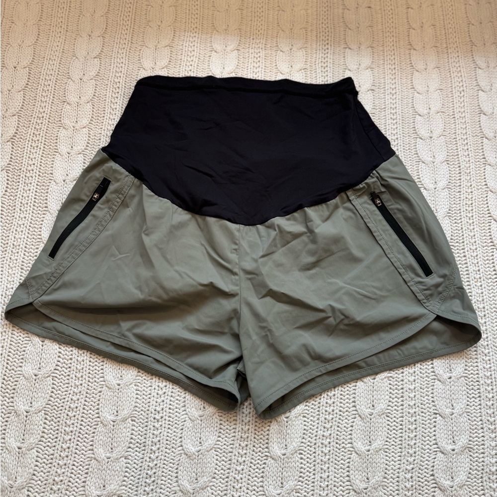 BeMaternity Black and Olive Athletic Shorts